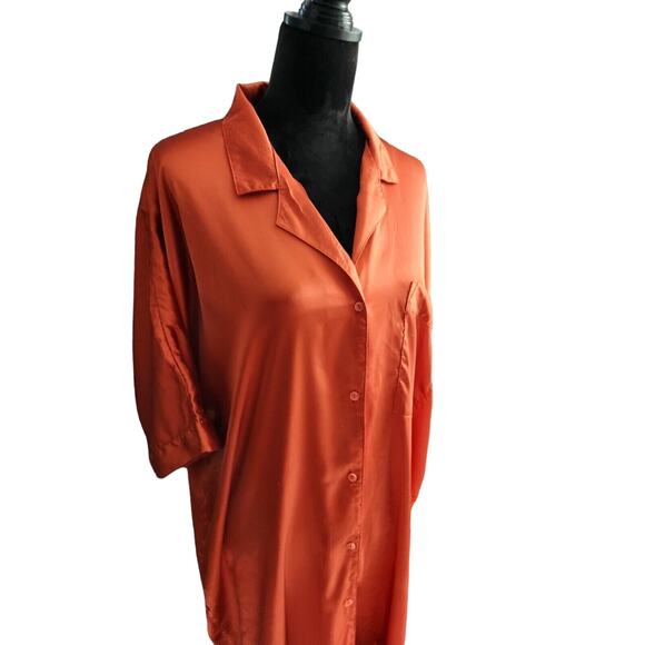 Vintage 80's Me 2 By miss E Nightie Silky Satin Négligée Oversized Orange M - Picture 2 of 6